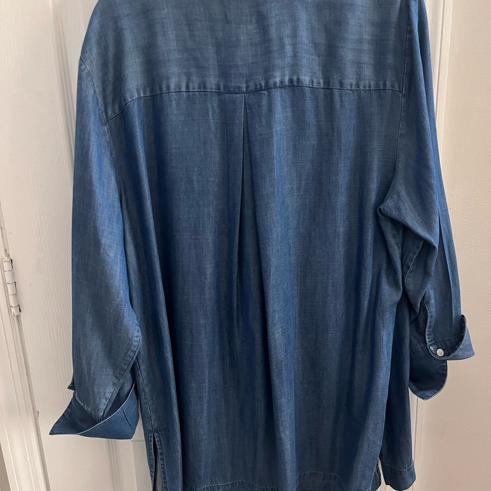 Chico’s womens Chambray style Blue Ruffled Denim Shirt button down sz 4 us 20/22 - Picture 9 of 9